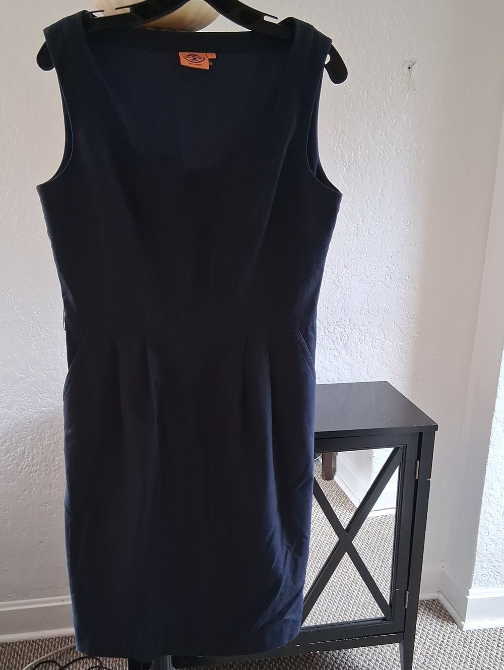 Tory Burch Navy Scoop Neck Sleeveless Sheath Dress With Pockets